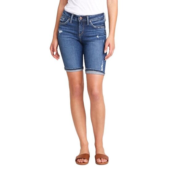 Silver Jeans Pants - SILVER JEANS Suki Distressed Stretch Bermuda Jean Shorts - Size 26